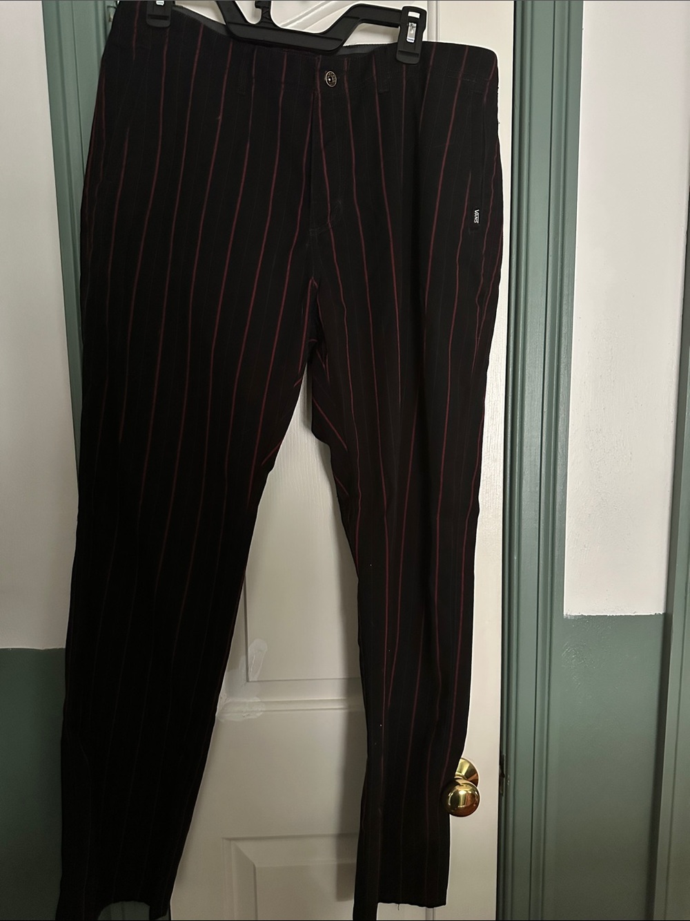 Vans Black Pants with Thin Red Pinstripes